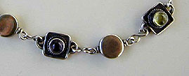 Ankle Bracelet peridot, iolite, amethyst, peach moonstone and handmade sterling silver chains and clasp by Vicky Jousan