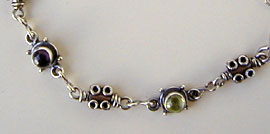 Ankle Bracelet Amethyst, Peridot, and handmade sterling silver chains and clasp by Vicky Jousan