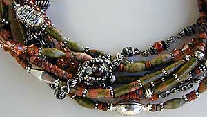 Carnelian, unakite, jasper, crystal and sterling silver 9-strand Necklace by Vicky Jousan