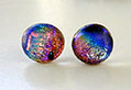 Fused Dichroic Glass Button Earrings