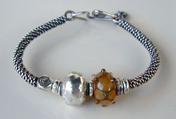 Lampwork Bead by Bernadette Fuentes with Hill Tribe Silver bangle bracelet - by Vicky Jousan