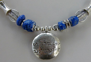 Lapis Lazuli and verd-antique with Hill Tribe Silver bangle choker