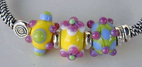 Lampwork Beads by Susan Barnes with Hill Tribe Silver bangle bracelet and earrings - by Vicky Jousan