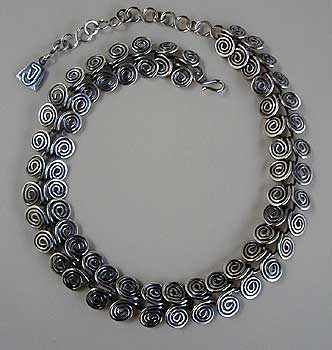 Handmade Egyptian Coil heavy gauge sterling silver necklace and matching bracelet by Vicky Jousan