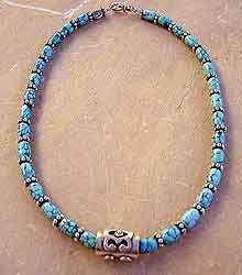 Chinese Turquoise and Sterling Silver Necklace, Bracelet, Ankle Bracelet, and Earrings