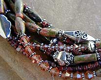 Unikite, Poppy Jasper, Austrian crystal, Bali Sterling Silver necklace by Vicky Jousan