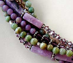 Lepidolite, Green Prase, Austrian Crystal, Bali sterling silver necklace by Vicky Jousan