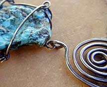 Arizona turquoise with sterling silver wire wrap necklace by Vicky Jousan