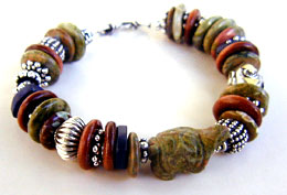 Unakite, Lapis Lazuli, Rhyolite, Sunstone and Sterling Silver Bracelet by Vicky Jousan