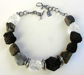 Lava, Quartz Crystal, Labradorite, and sterling silver necklace by Vicky Jousan